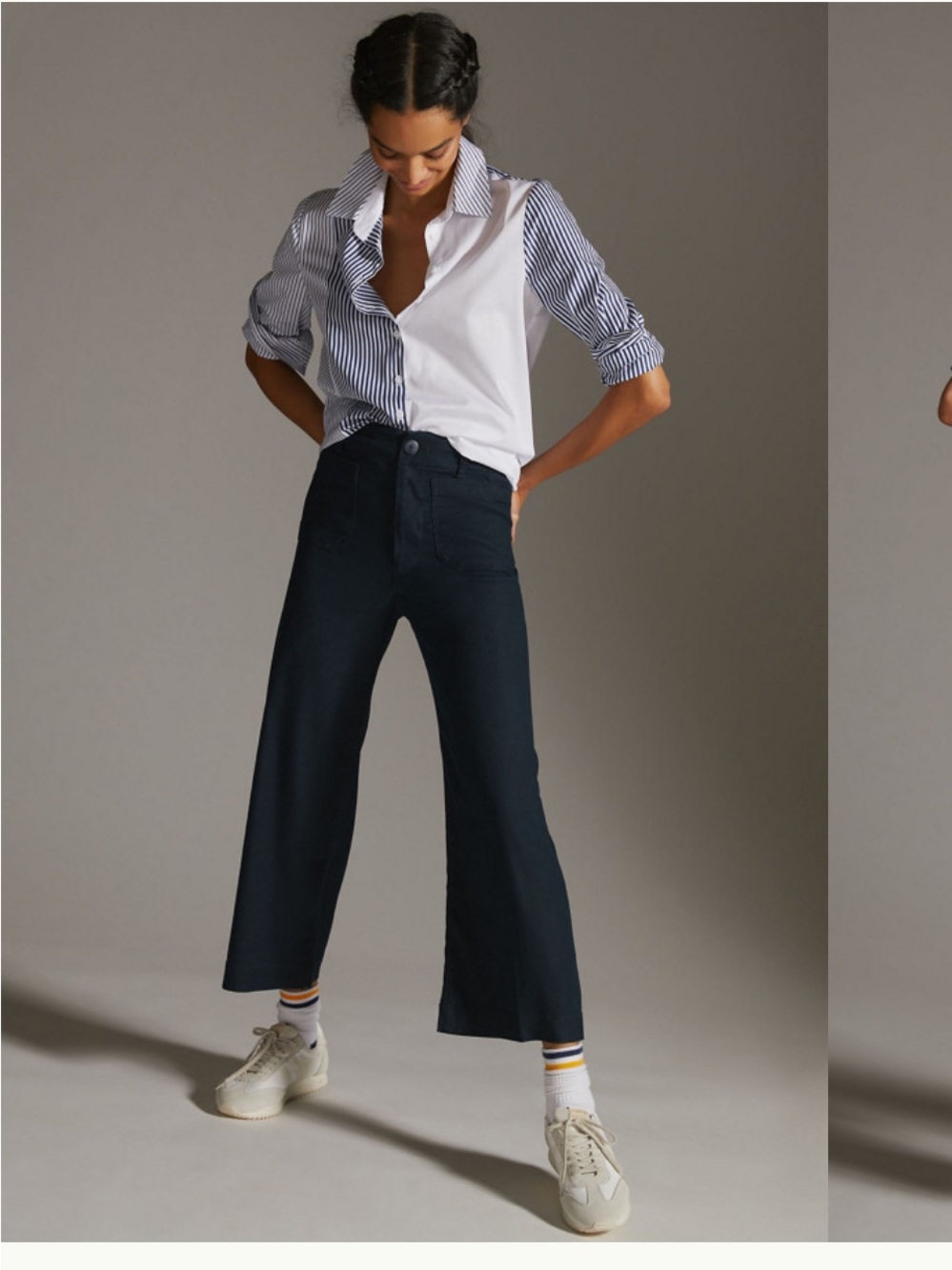 Maeve Colette Cropped Wide-Leg Pants Anthropologie size 30 Navy